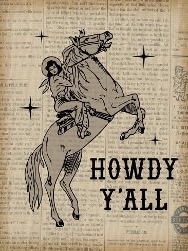 size: 12x9in Art Print: Howdy Cowgirl by Daniela Santiago : Vintage Cowgirl Drawing, Western Theme Background, Retro Cowgirl Aesthetic, Vintage Western Art, Western Clip Art, Cosmic Cowgirl, Western Room, Cowgirl Poster, Western Wallpaper