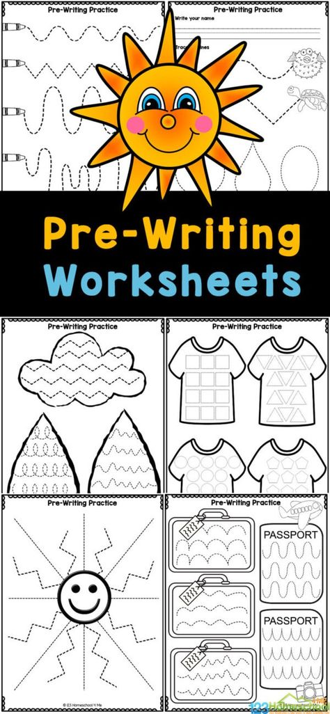 It is important for young children to strengthen hand muscles so they are ready to begin writing in school. Coloring is a great first step and pre writing worksheets help fine tune the skill. Get valuable handwriting practice for pre k with these pre-k tracing sheets for preschoolers. Simply print these pages to practice with 3, 4, and 5 year-olds. Writing Without Tears Worksheets, Pre Schooler Activities Worksheet, Pre Handwriting Worksheets, Pre K 3 Worksheets, Pre Writing Practice Preschool, Preschool Pre Writing Activities, Preschool Tracing Activities, Academic Activities For Preschool, Preschool Tracing Worksheets Free