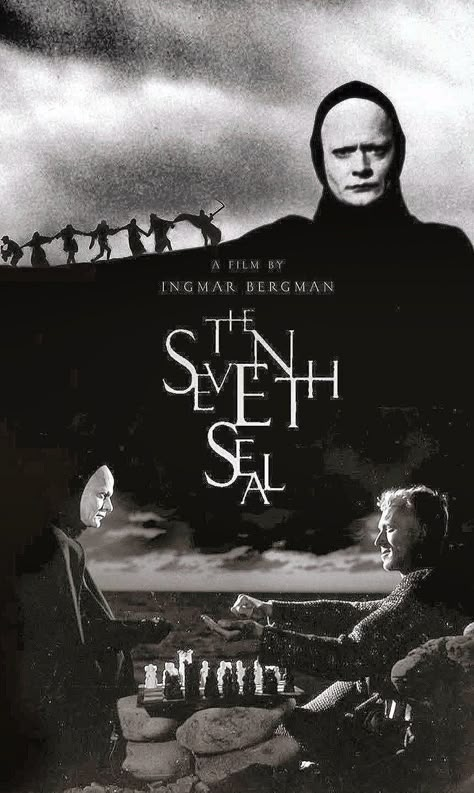 The Seventh Seal (1958) | dir. Ingmar Bergman Indie Movie Posters, Seventh Seal, Beau Film, The Seventh Seal, Ingmar Bergman, Septième Art, Film Poster Design, Great Movies To Watch, I Love Cinema