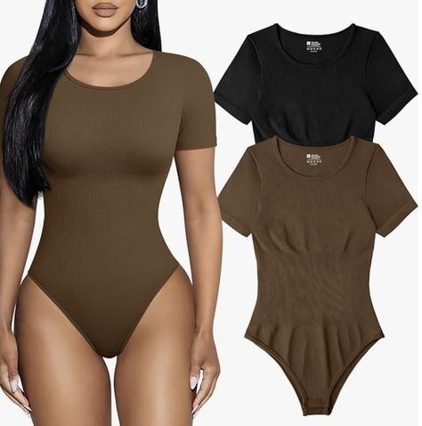 TOB Women's 2 Piece Bodysuits Sexy Ribbed One Piece Short Sleeve Tops Bodysuits Mtf Fashion, Cloth Collection, Shapewear Bodysuit, Ribbed Bodysuit, Kim K, Short Sleeve Tops, Women Hoodies Sweatshirts