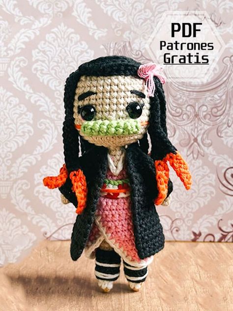 Crochet Nezuko Pattern, Nezuko Crochet Free Pattern, Crochet Doll Easy, Free Anime Crochet Patterns, Crochet Nezuko, Demon Slayer Crochet Pattern, Crochet Pdf Pattern Free, Naruto Crochet Pattern Free, Anime Amigurumi Free Pattern