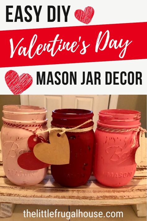 Decorate for Valentine's Day on a budget with fun and frugal DIY projects. This DIY Valentine's Day mason jar centerpiece can be made with just a few supplies. It's a super cute and easy project! Valentine Mason Jar Crafts, Valentines Mason Jars Diy, Flower Box Centerpiece, Valentine Mason Jar, Craft Nights, Centerpiece Craft, Mason Jar Centerpiece, Valentine Centerpieces, Rustic Valentine