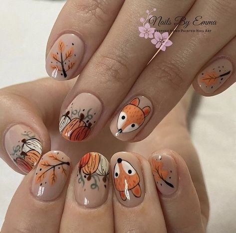 November Nail Designs, Fox Nails, Fail Nails, Fall Nail Art Designs, Animal Nails, Nails 2021, Thanksgiving Nails, Fall Nail Art, Autumn Nails