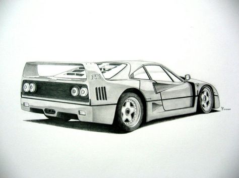 Ferrari F40 #Ferrari Ferrari F40 Drawing, F40 Drawing, R34 Gtr, Ferrari Testarossa, Cool Car Drawings, Pagani Zonda, Car Tattoos, Car Artwork, Chevy Chevelle