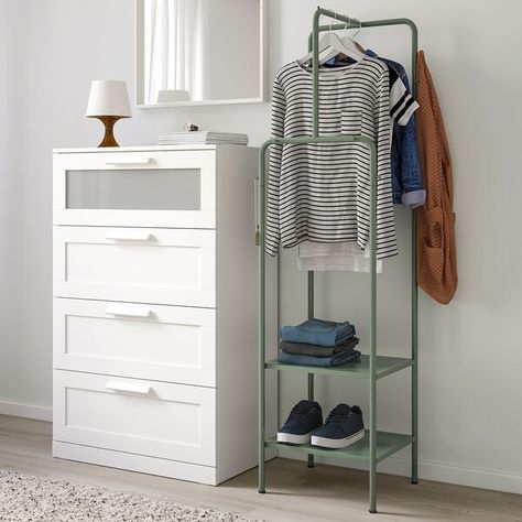 NIKKEBY Clothes rack - gray-green - IKEA Clothes Rack Design, Coat Hanger Stand, Ikea Inspiration, Closet Clothes, Hanging Clothes Racks, Open Wardrobe, Clothes Racks, Storing Clothes, Clothes Stand