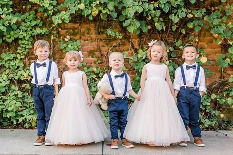 Beach Wedding Ring Bearer Outfit, Summer Ring Bearer Outfit, Ringbearers Outfits, Ring Bearer Navy, Pink Flower Girl Dress, Flower Girl And Ring Bearer, Ring Bearer Flower Girl, Pink Flower Girl, Flower Girl Ring Bearer