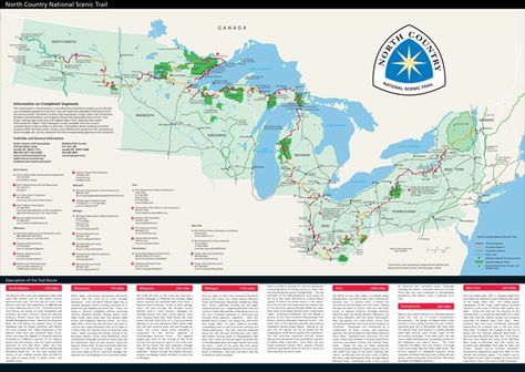 Front page of North Country National Scenic Trail brochure. North Country Trail, Long Trail, Trail Map, Scenic Roads, North Country, Take A Hike, Trail Maps, Appalachian Trail, Camping Survival