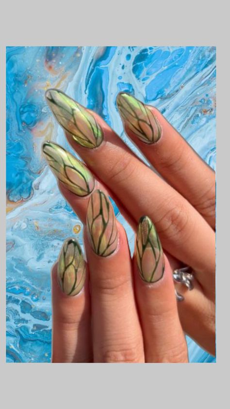 Green,lines,transparent Nails, Green