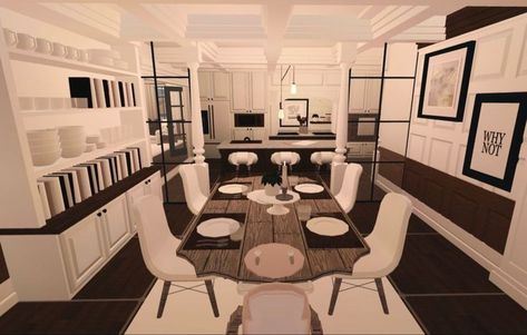 Bloxburg Interior Dining Room, Bloxburg House Dining Room Ideas, Modern Dining Room Bloxburg Ideas, Dining Room In Bloxburg, Roblox Dining Room Ideas, Blockburg Room Ideas Modern, Bloxburg Living Room Ideas Modern Big, Blocksburg Dining Room Ideas, Bloxburg Small Dining Room Ideas