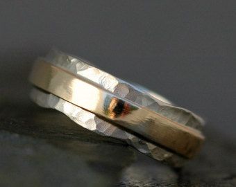 Mixed Gold Engagement Rings, Mixed Metal Wedding, Silver And Gold Wedding, Modern Silver Ring, Wedding Bands Women, Gold Wave Ring, Gold Wedding Bands Women, Silversmithing Jewelry, Pandora Gold