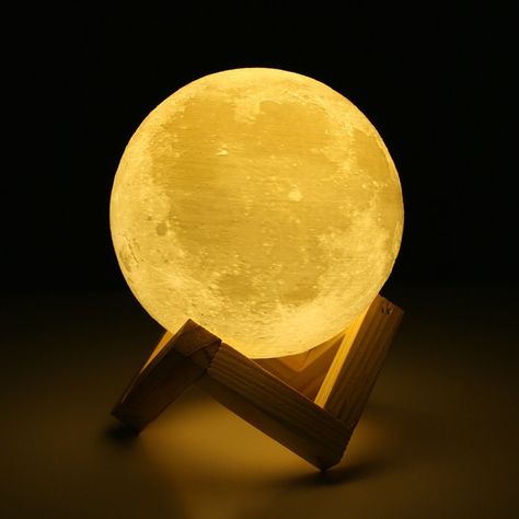 Lamp 3d, Moon Lamp, 3d Light, 3d Printing Technology, Smart Design, Wooden Stand, Wood Stand, Night Lamps, Led Night Light