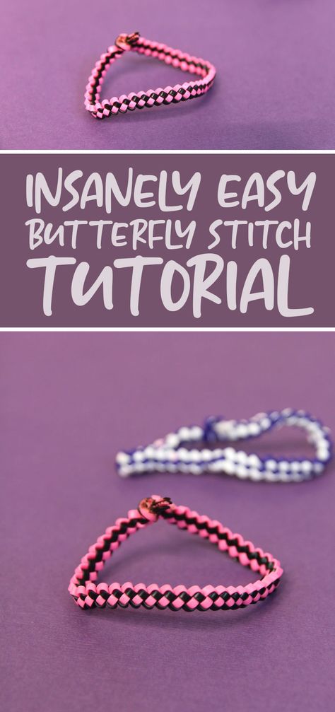 Looking for great easy lanyard crafts and ideas? Make butterfly stitch keychains or bracelets using this step by step how to Gimp Patterns, Easy Bracelet Patterns, Stitch Keychains, Plastic Lace Crafts, Gimp Bracelets, Lanyard Crafts, Butterfly Stitch, How To Make Butterfly, Lanyard Bracelet