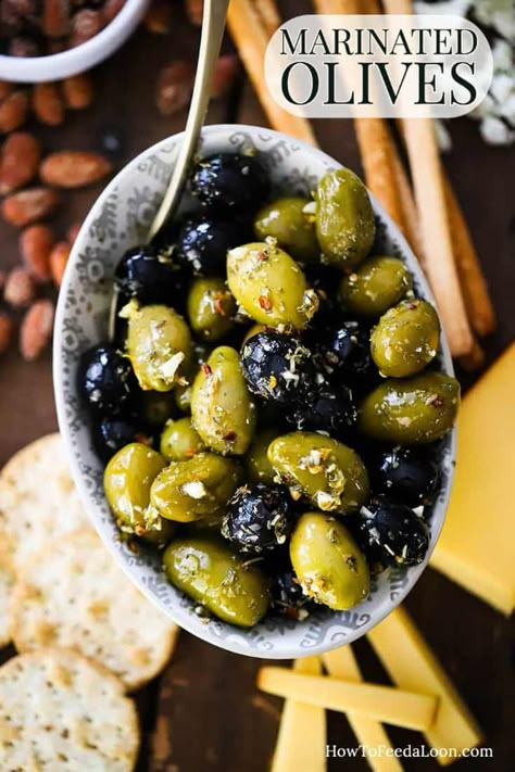 Marinated Olives are always a huge hit when served to guests. Beautiful and deeply flavorful. The perfect easy appetizer! Get the complete recipe with ALL-NEW VIDEO on the blog! Grilled Olives, Shrimp Bites, Olive Appetizer, Healthy Appetizers Recipes, Refreshing Summer Recipes, Pickled Vegetables Recipe, Farm To Table Recipes, Zucchini Rolls, Recipes Whole 30