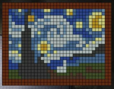 Starry Night Pixel Art Grid, Pixel Art On Canvas, Starry Night Pixel Art 32x32, Simple Pixel Art Patterns 32x32, Minecraft Painting Pixel Art, Van Gogh Pixel Art, Starry Night Pixel Art, Pixel Art Templates Pattern, Easy Cool Paintings Ideas