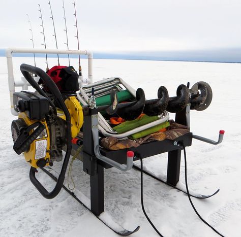 (Also see Ice Mods Part 1) Arriving with the newly modified pull sled, Drew and I found ourselves walking across the ice on Lake Superior’s Chequamegon bay once again. The pull sled was built… Ice Sled, Ice Fishing Diy, Ice Fishing Sled, Alaska Salmon Fishing, Ice Fishing House, Ice Fishing Tips, Ice Fishing Gear, Rod Rack, Fishing Diy