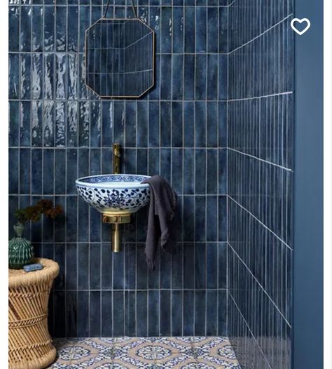 Glazed Bricks, Dark Blue Tile, Blue Bathroom Tile, Glazed Brick, Deco Studio, Victorian Bathroom, Porcelain Wall Tile, Tile Trends, Chic Interior