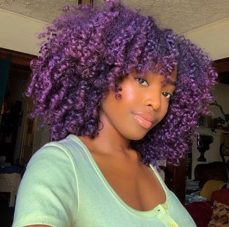 Purple Hair Black Women, Hair Black Women Natural, Purple Curly Hair, Curly Purple Hair, Purple Natural Hair, Girl With Purple Hair, Natural Hair Problems, 3c Natural Hair, Hair Black Women