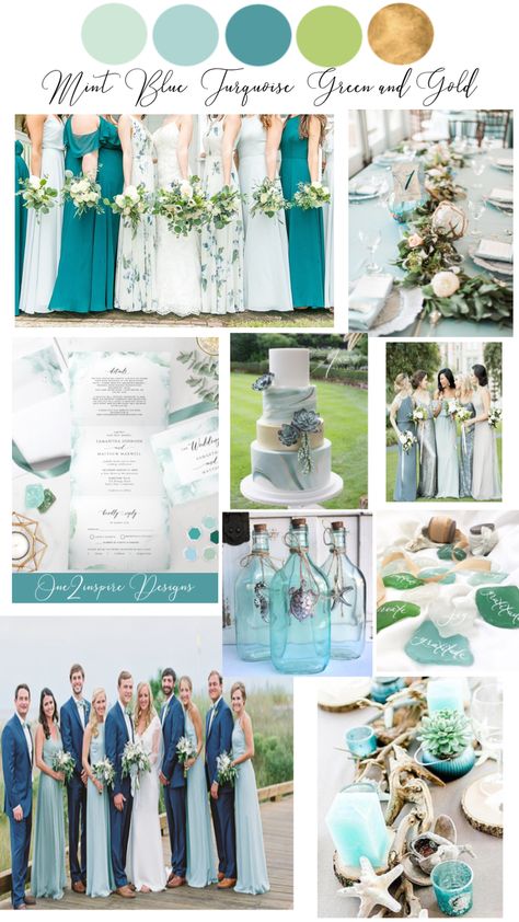 Turquoise, Dusty Blue and Green Wedding Color Palette Wedding Color Palette Turquoise, Turquoise And Green Wedding, Turquoise And Blue Wedding, Tiffany Green Color Palette, Turquoise Blue Wedding Theme, Turquoise Wedding Palette, Teal Wedding Theme Color Combinations, Teal Wedding Color Palette, Aquamarine Wedding Theme