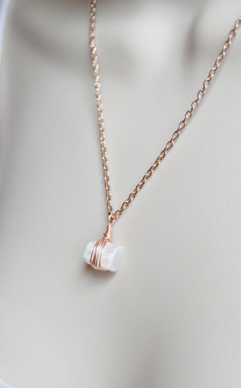 Selenite Crystal Wand- Dainty Wire Wrapped Pendant- Rose Gold Plated 18k Necklace by MariUniqueCrystals on Etsy https://www.etsy.com/listing/244513479/selenite-crystal-wand-dainty-wire Minimalist Crystal Jewelry, Handmaking Jewelry, Seashell Jewelry Diy, Selenite Jewelry, Selenite Necklace, Wire Wrap Jewelry Designs, Raw Stone Jewelry, Metalsmithing Jewelry, Jewelry Hanger