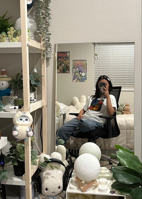 mirror pic miffy room bedroom inspo smiski collection miffy plushie nijntje miffy clips mofusand plushie mofusand cat keychain uniqlo shirt andy warhol art Miffy Room Decor, Miffy Bedroom, Aura Shapes, Room Plushies, Smiski Collection, Miffy Room, Miffy Collection, Personal Bedroom, Plushie Collection