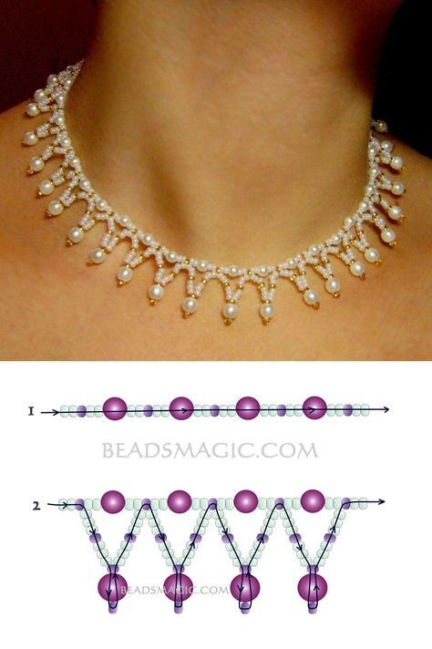 Seed Bead Patterns Free, Anting Manik, Beaded Necklace Patterns, Beaded Jewelry Tutorials, Handmade Jewelry Tutorials, Necklace Patterns, Seed Bead Tutorial, Beaded Bracelet Patterns, Handmade Wire Jewelry