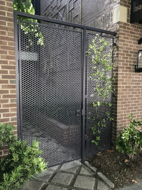 Mesh Gate Design, Perforated Metal Gate, Perforated Metal Fence, Graduation Party Ideas Backyard, Metal Gate Ideas, Backyard Bachelorette Party, Backyard Bachelorette, Metal Fence Design, Backyard Graduation Party Ideas