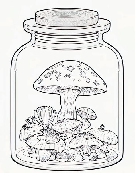 Coloring Pages Aesthetic Mushroom, Mushroom Colouring Pages, Colouring Pages For Adults Aesthetic, Mushrooms Coloring Pages, Pretty Coloring Pages, Cute Aesthetic Coloring Pages, Witchy Coloring Pages, Mushroom Coloring Pages, Mushroom Coloring