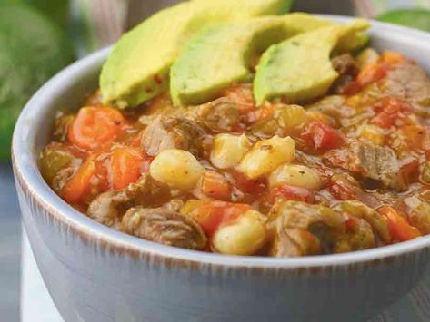 Hearty Hominy Beef Stew - Colorado Country Life Magazine Recipes With Stew Beef, Hominy Stew, Canned Hominy, Stew Beef, Country Life Magazine, Sliced Avocado, Gooseberry Patch, Beef Chuck Roast, State Of Colorado