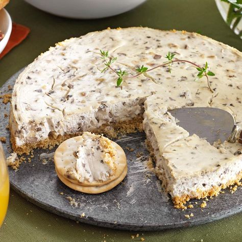 Mushroom Walnut Thyme Cheesecake Exps78165 Th132104c07 03 4bc Rms 3 Bacon Cheesecake, Cocktail Party Appetizers, Savory Cheesecake, Savory Cheese, Party Appetizers, Savory Pie, Appetizer Dips, Yummy Appetizers, Appetizers For Party