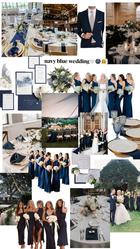 Navy Blue Themed Wedding, Dark Blue Wedding Theme, Navy Gold Wedding, Navy Blue And Gold Wedding, Wedding Theme Color Schemes, Dark Blue Wedding, Blue Gold Wedding, Wedding Collage, Blue And White Wedding