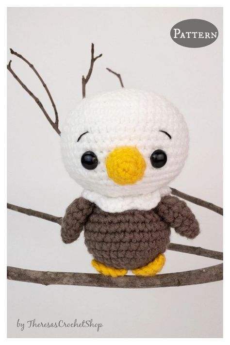 Elliot the Eagle Crochet Pattern Eagle Amigurumi, Crochet Eagle, Eagle Crochet, Toy Crochet Patterns, Crochet Half Double Crochet, Crochet Double Crochet, Crochet Deer, Crochet Hook Size, Aran Weight Yarn