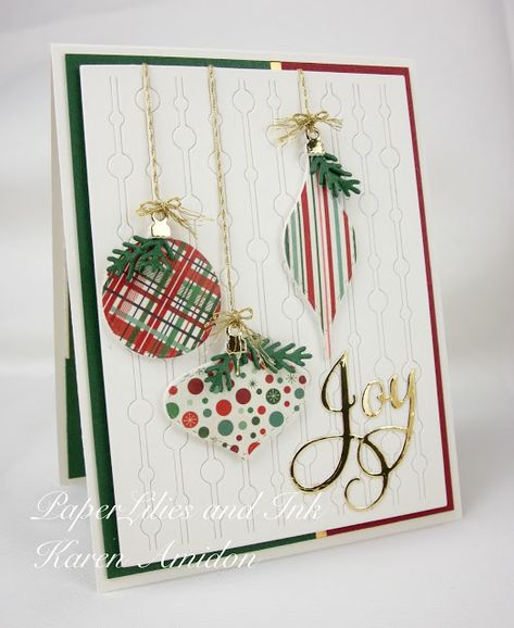 Iris Paper Folding, Stamped Christmas Cards, Ornament Card, Impression Obsession, Christmas Card Crafts, Stencil Diy, Card Making Inspiration, Winter Cards, Christmas Cards Handmade