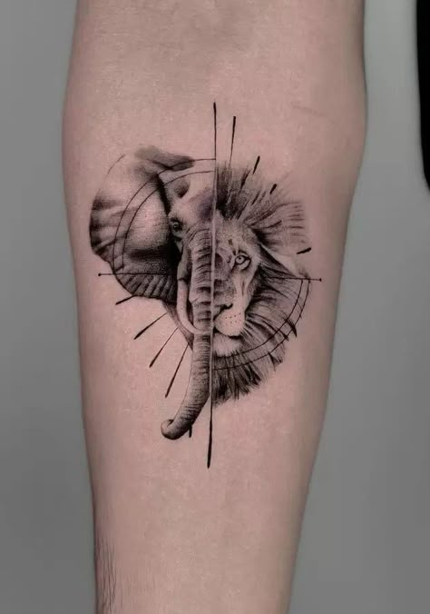 Elephant Tattoos: Meanings, Tattoo Ideas & Placement Realistic Elephant Tattoo, Tattoos Elephant, Elephant Head Tattoo, Geometric Elephant Tattoo, Elephant Family Tattoo, Elephant Tattoo Meaning, Africa Tattoos, Lion Tattoo Sleeves, Panda Tattoo