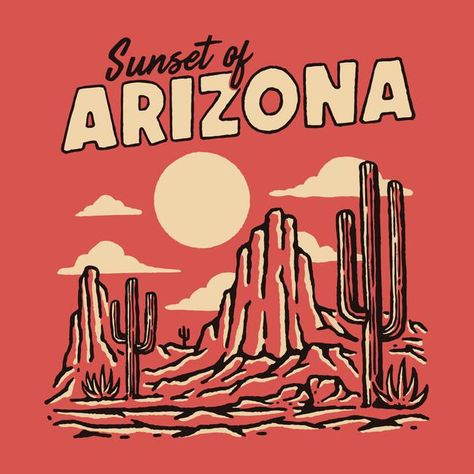 Desert Illustration, Arizona Sunset, Arizona Desert, Adobe Stock, Premium Vector, Graphic Resources, Tshirt Print, Arizona, Stock Vector