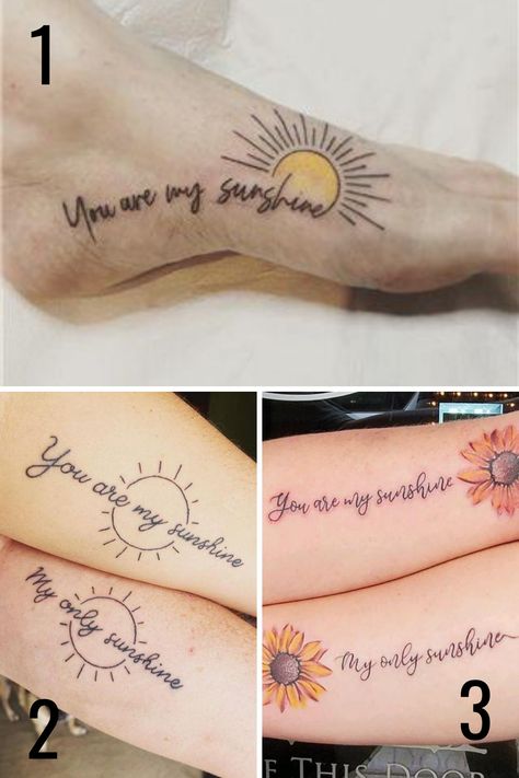 27 You are my Sunshine Tattoo Ideas - TattooGlee Sunshine Tattoo Ideas, Sunshine Tattoos, My Sunshine Tattoo, Shine Tattoo, Sunshine Bracelet, Names Tattoo, 27 Tattoo, Tattoo Writing, Writing Tattoo