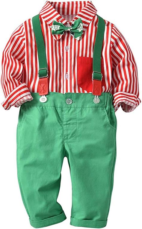 This red, white, and green suspender set includes everything you need to get your baby in the Christmas spirit. First Christmas Photo Ideas, Christmas Outfits For Kids, Suspenders Outfit, Prince Costume, Christmas Dress Up, Christmas Nails Red, Gentleman Outfit, Boys Christmas Outfits, Baby Boy Christmas