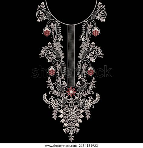 Neckline Sketch, Kashmiri Embroidery, Embroidery Neckline, Neck Lines, Border Embroidery, Fabric Embroidery, Sewing Embroidery, Neckline Designs, Embroidery Motifs