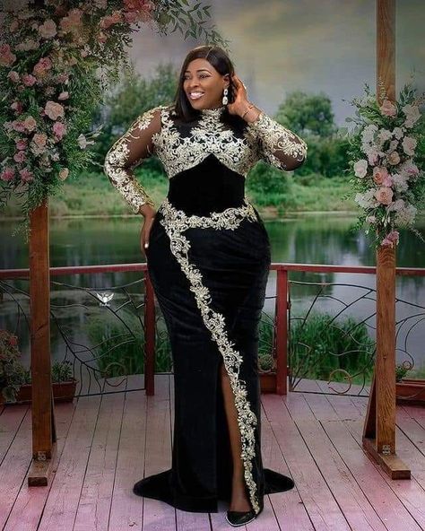 Everything fashion... Trendy Pictures, Black Dinner Dress, Classic Gown, Lace Dress Classy, Stylish Naija, Classy Gowns, Velvet Dress Long, Chic Dress Classy, African Inspired Clothing