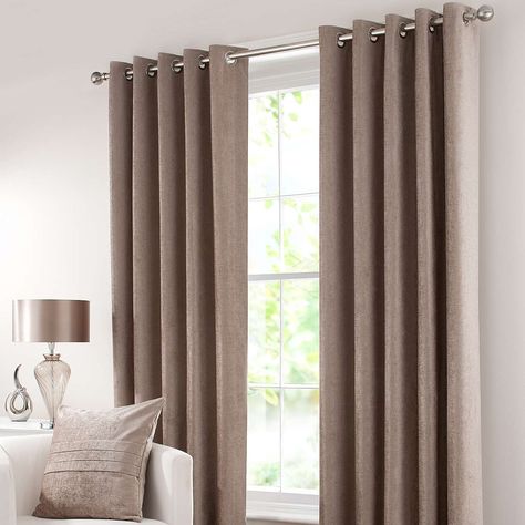 Chenille Taupe Lined Eyelet Curtains | Dunelm Bedroom Curtains With Blinds, Taupe Curtains, Curtains Dunelm, Chenille Curtains, Brown Curtains, Curtain Styles, Living Room Curtains, Plain Curtains, Eyelet Curtains