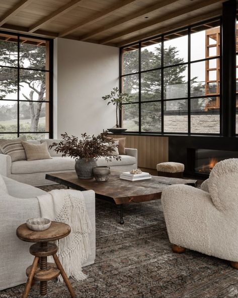 Sectional Living Room Ottoman, Organic Modern Mountain Home, Organic Modern Great Room, Living Room Beige Couch Color Schemes, Cottage Living Room Inspiration, Moody Mediterranean Interior, Trendy Living Rooms 2023, Organic Home Interior, Living Room Modern Organic