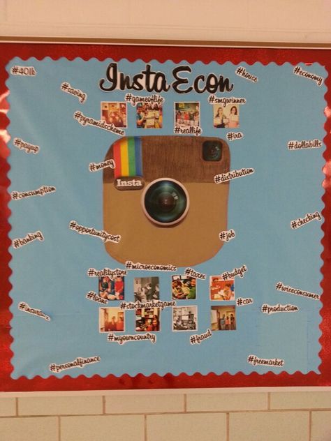 Instagram economics bulletin board Economics Bulletin Board, Home Economics Classroom, Display Boards For School, Data Center Design, Teaching Economics, Economics Lessons, 6th Grade Social Studies, Social Studies Classroom, School Displays