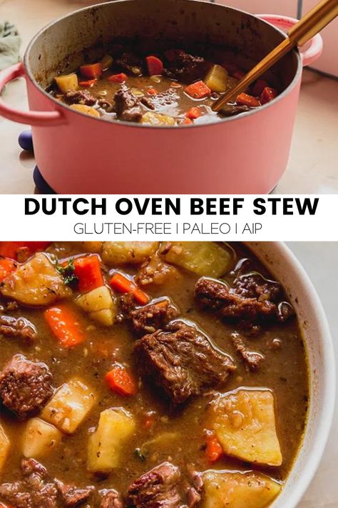 W30 Recipes, Dutch Oven Beef Stew Recipes, Beef Stew Recipe Oven, Gluten Free Beef Stew, Paleo Beef Stew, Dutch Oven Beef Stew, Whole30 Beef, Oven Beef Stew, Dutch Oven Beef