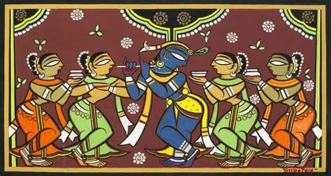 Jamini Roy Paintings | Buy Posters, Frames, Canvas, Digital Art & Large Size Prints Of The Famous Old Master's Artworks Krishna With Gopis, Bengal Painting, Jamini Roy Paintings, Radha Krishna Canvas, Paintings Krishna, Radha Krishna Paintings, Jamini Roy, Phad Painting, Paintings Living Room