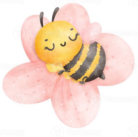 Cute sleeping bee in flower Cute Bees, Bee Graphic, Flower Punch, Bee Clipart, Children Sketch, Bee Cards, Baby Clip Art, Bee Baby Shower, Cute Paintings