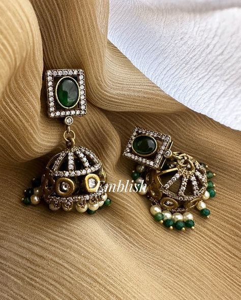 New in Victorian jhumkas Shop from our website Emblish.in #emblish #emblishcoimbatore #victorianjhumkas #jhumkas #southindianjewellery #bridaljhumkas Victorian Jhumkas, South Indian Jewellery, Quick Saves