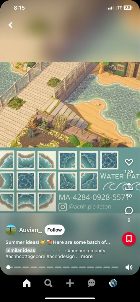 Animal Crossing Island Flag Codes, Animal Crossing Summer Design Codes, Acnh Beach Outfit Code, Water Code Acnh, Animal Crossing Water Design, Animal Crossing Boden Design, Acnh Lake Shapes, Coastal Acnh Island, Acnh Boden Design