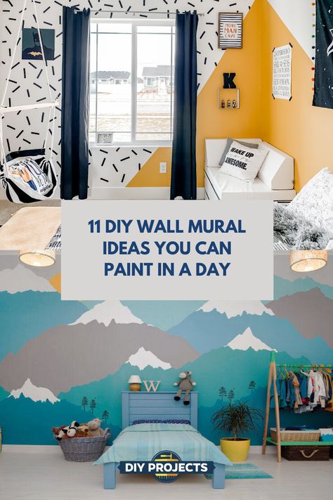 Diy Wall Papering Ideas Bedroom, Easy Wall Murals Diy, Playroom Mural Ideas Diy, Diy Mural Wall Paintings Easy, Easy Mural Ideas Diy, Diy Wall Mural Ideas, Diy Wall Mural, Wall Murals Painted Diy, Wall Mural Ideas