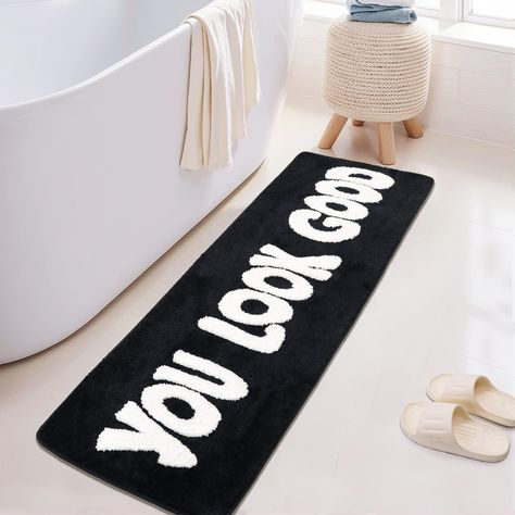 PRICES MAY VARY. 【YOU LOOK GOOG PRINT】:This funny black bathroom rug fabric is made of high-quality short plush material.These cool rug's fabric is soft and fluffy.Take better care of your delicate feet,giving you a cozy,fluffy,warm and soft experience. 【SUPER WATER ABSORBENT】:The microfiber cool bath mat can quickly soak up an impressive amount of water,and dries quickly for a healthier environment and supreme comfort,protect your floor from dripping water. 【NON-SLIP BACKING】:This bath mat you Black And Yellow Bathroom Decor, Bathroom Funky Decor, Gold Black And White Bathroom, Black Bathroom Wall Decor, Black And White Bathroom Ideas Decor, Black And White Bathroom Decor Ideas, Nerdy Bathroom, College Apartment Bathroom Ideas, Black And Beige Bathroom