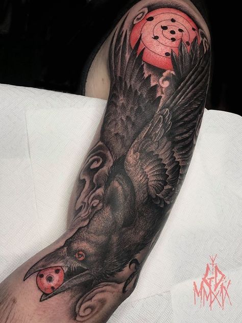 Anbu Black Ops Tattoo, Itachi Crow Tattoo, Crow Tattoo Ideas, Itachi Crow, Sharingan Tattoo, Rabe Tattoo, Adventure Anime, Action Anime, Men Tattoos Arm Sleeve