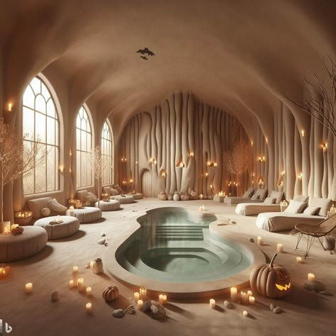 Fantasy Bath House, Bath House Ideas, Jacuzzi Spas, Indoor Hot Tub, Concrete Effect Paint, Dome Building, Mountain Hotel, Piscina Interior, Futuristic Home